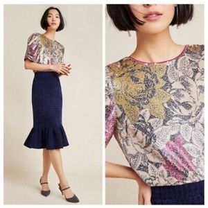 Anthropologie Flora Puff Sleeve Sequin Top